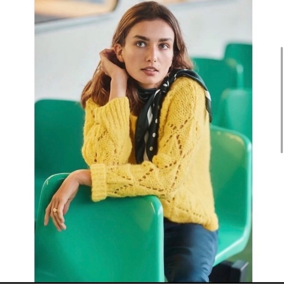 Anthropologie Sleeping On Snow Bright Lights Yellow Alpaca Blend Pull On Sweater - Picture 2 of 13